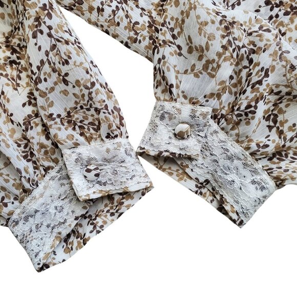 Candie's Cottagecore Floral Lace Trim Balloon Sleeve Semi sheer Peplum waist L - Picture 6 of 16